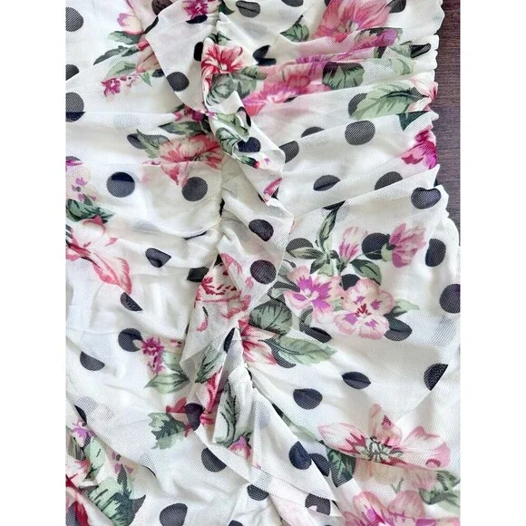 BCX Women Juniors' Mixed-Print Ruched Ruffled Bodycon Dress White multi Small - Picture 8 of 12